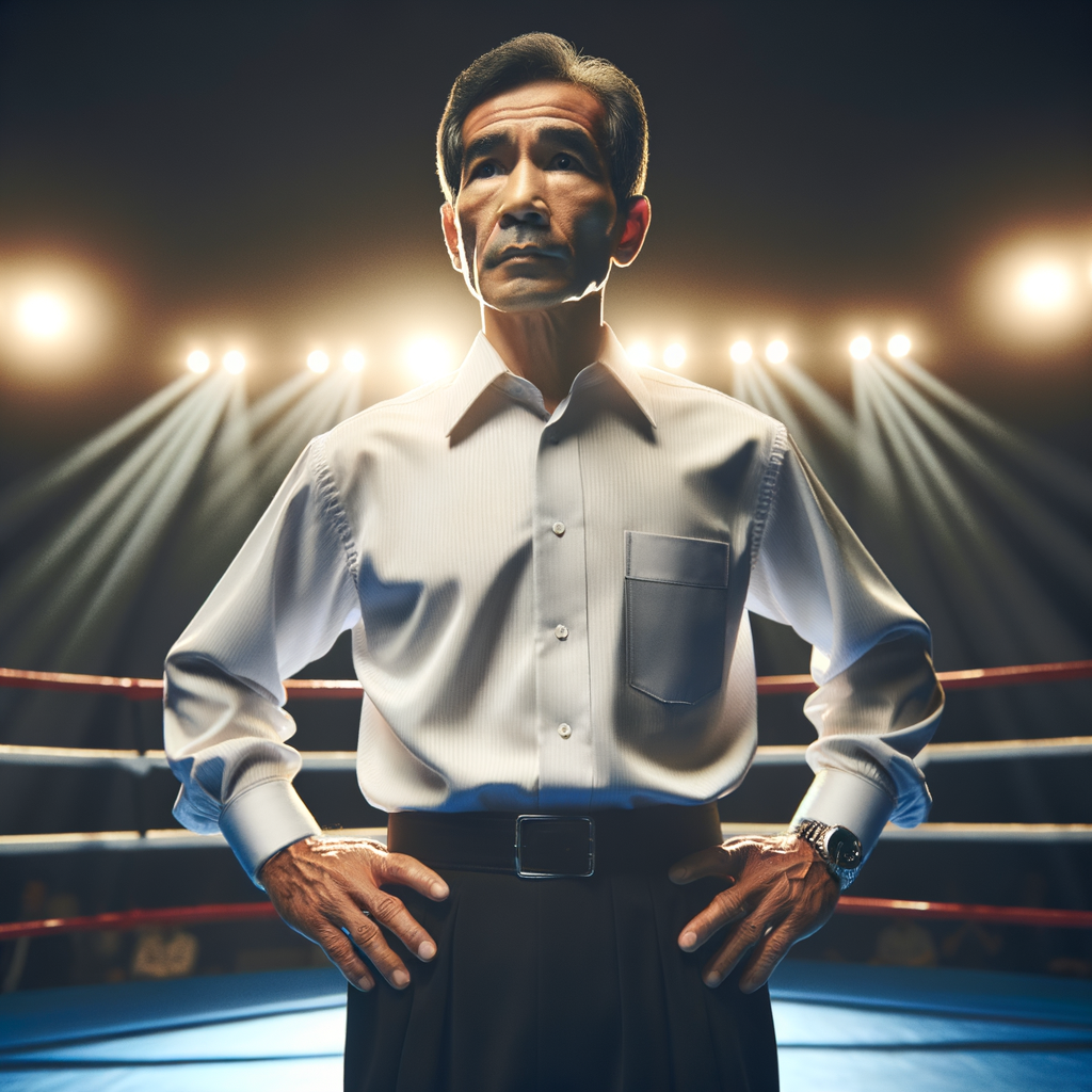 Experienced boxing referee demonstrating responsibilities and rules in the ring, embodying the journey, training, and life of a boxing referee career