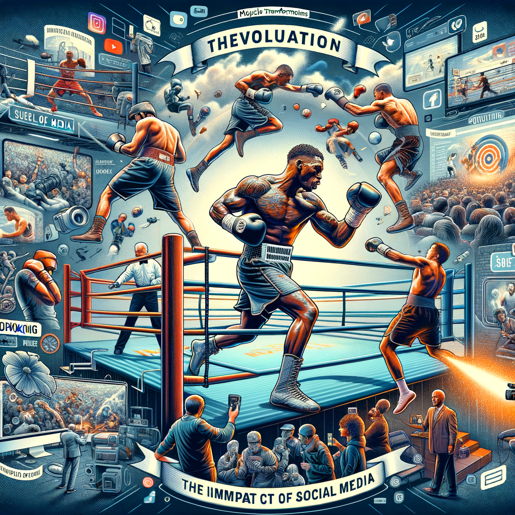 Collage illustrating the evolution and impact of social media on boxing, showcasing boxing inside and outside the ring, social media boxing promotions, and the significant changes in the boxing industry.