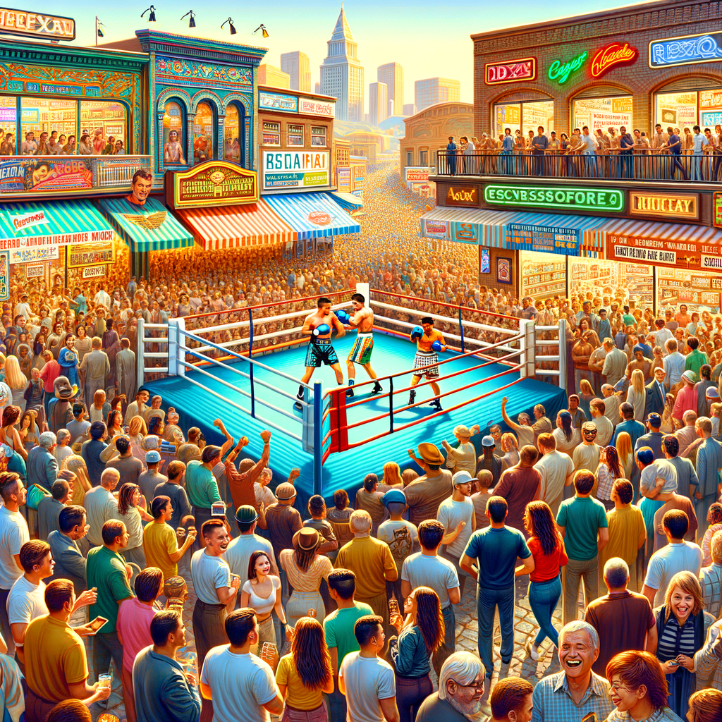 Excited tourists at a major boxing event, illustrating the positive impact of boxing tourism on the economy and the enthusiasm for sports tourism.
