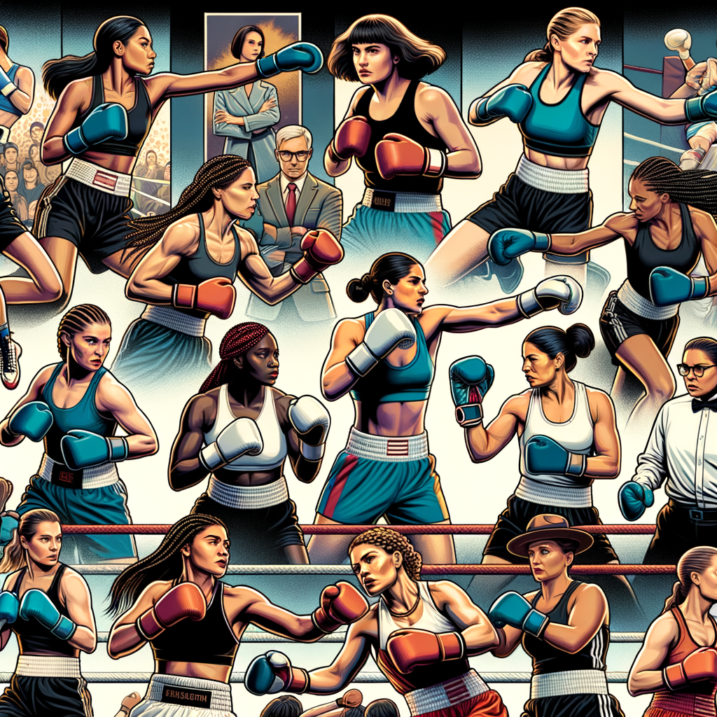 Collage of influential female boxers and women's boxing champions highlighting the evolution, progress, and future of women's boxing, showcasing the power and prominence of female powerhouses in the sport.