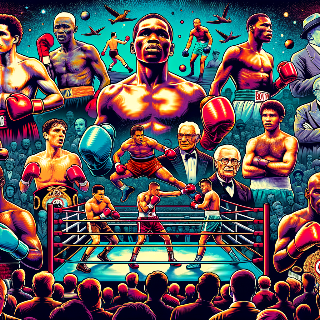 Collage of boxing icons legacy, showcasing the influence of boxing legends on future generations and the evolution of boxing history, highlighting the impact of boxing heroes on youth.