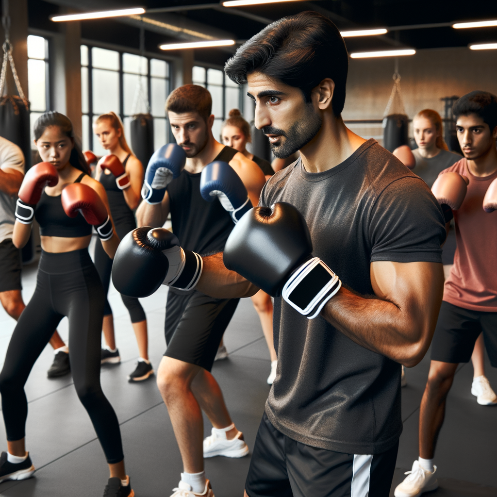 Professional boxing trainer demonstrating beginner boxing techniques to newbies in a gym, highlighting boxing basics for beginners and step-by-step boxing drills.
