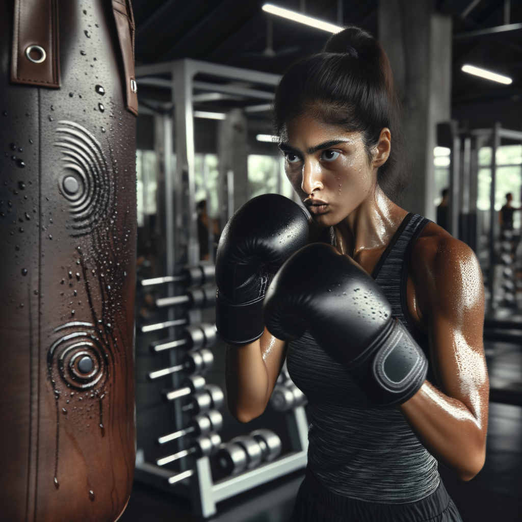 Professional boxer in high-intensity boxing training, performing stamina-building boxing drills and cardio exercises in a gym for improved endurance.